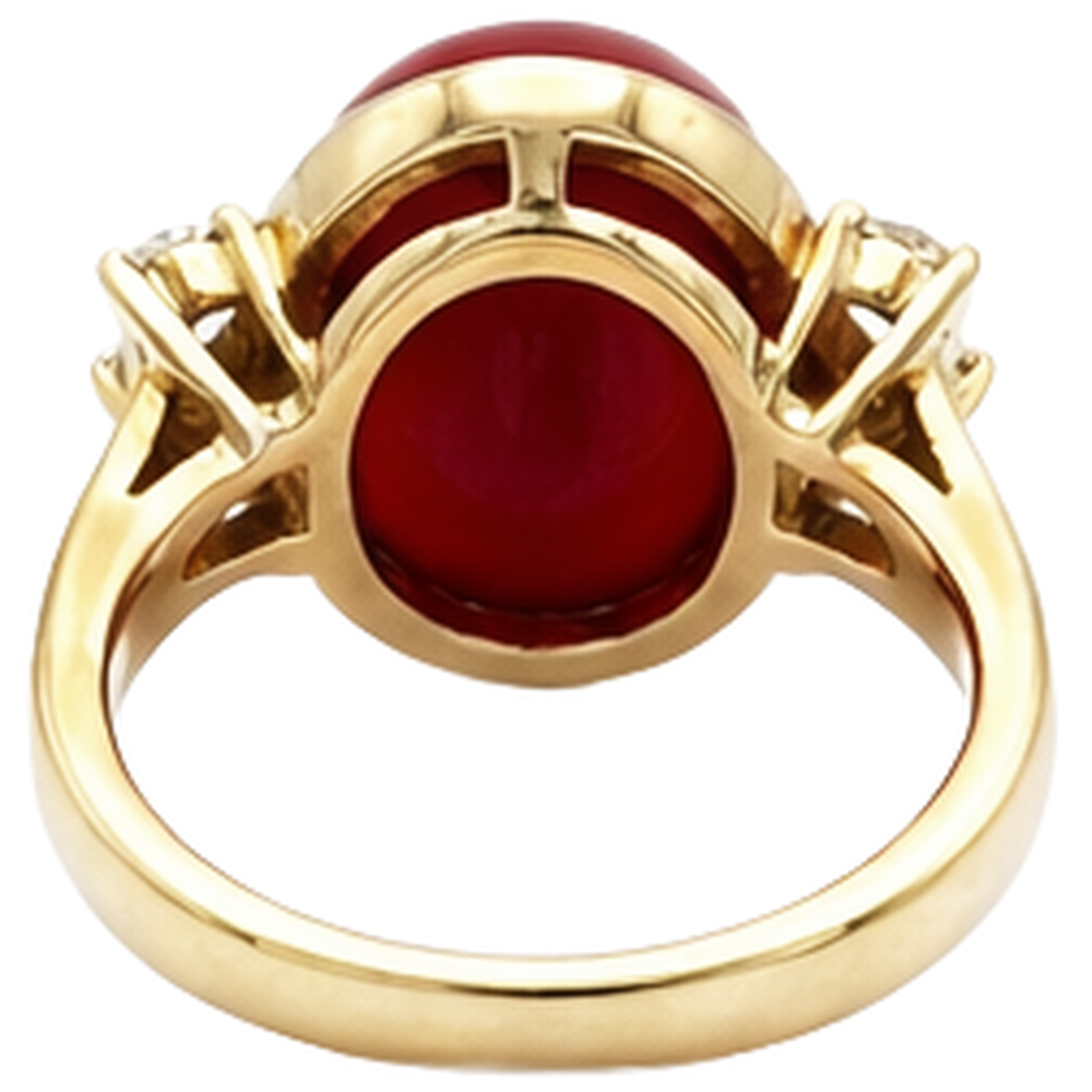 10.25 Carats Big Red Coral With Natural Earth Mined Diamond ( Not Lab Grown )s Ring New Yellow Gold 14K
