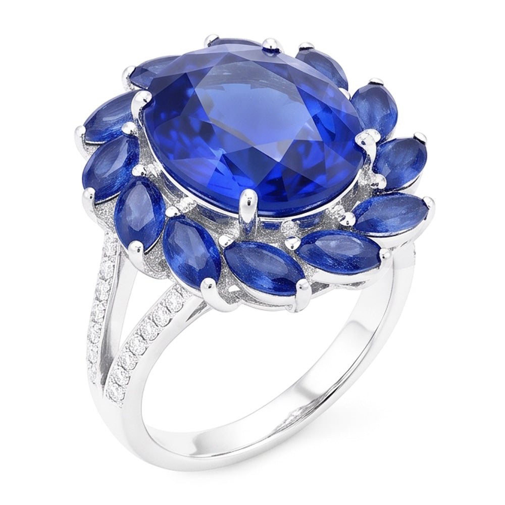 10.50 Carats Oval And Marquise Sri Lankan Sapphire Ring White Gold 14K