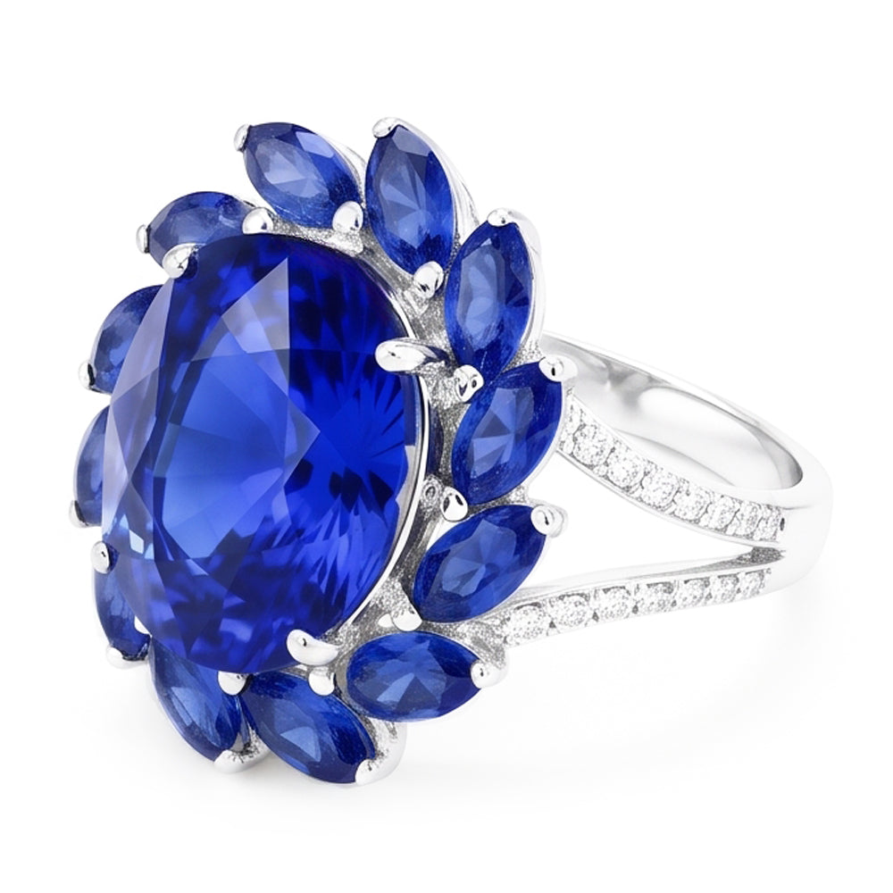 10.50 Carats Oval And Marquise Sri Lankan Sapphire Ring White Gold 14K