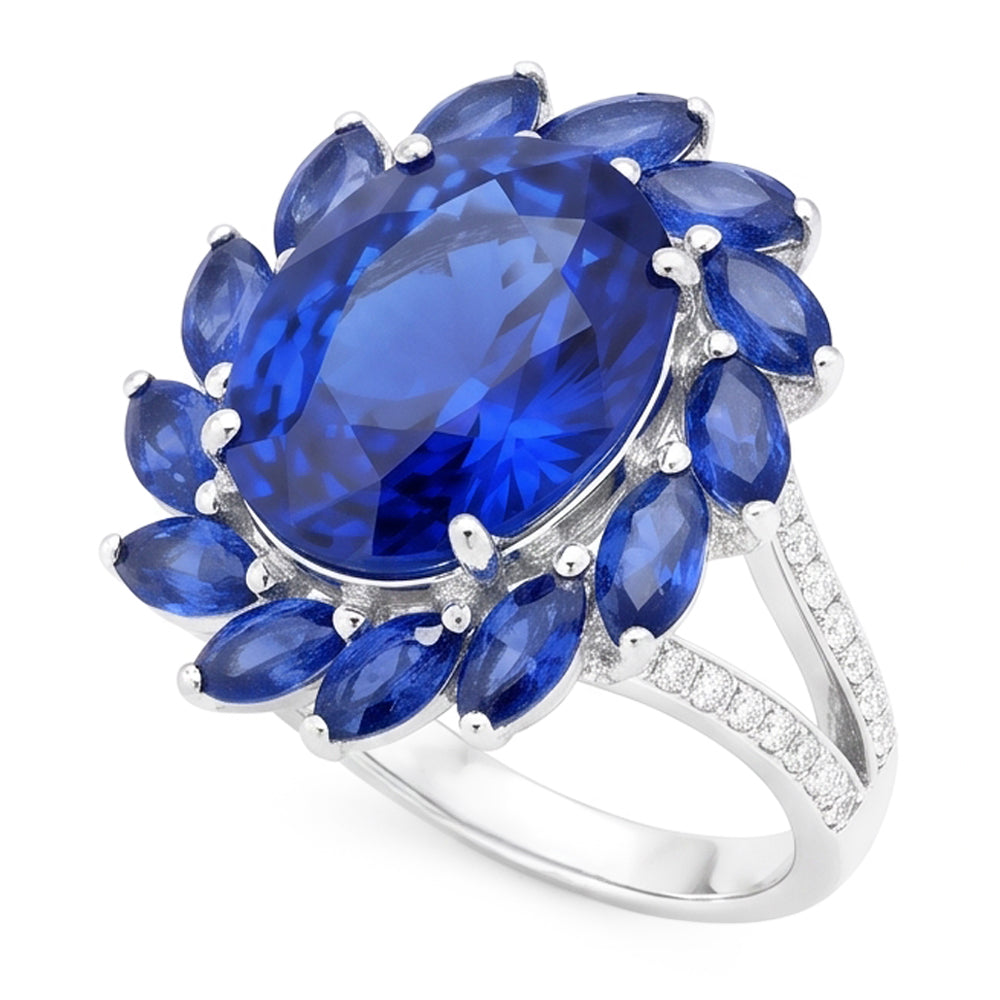 10.50 Carats Oval And Marquise Sri Lankan Sapphire Ring White Gold 14K
