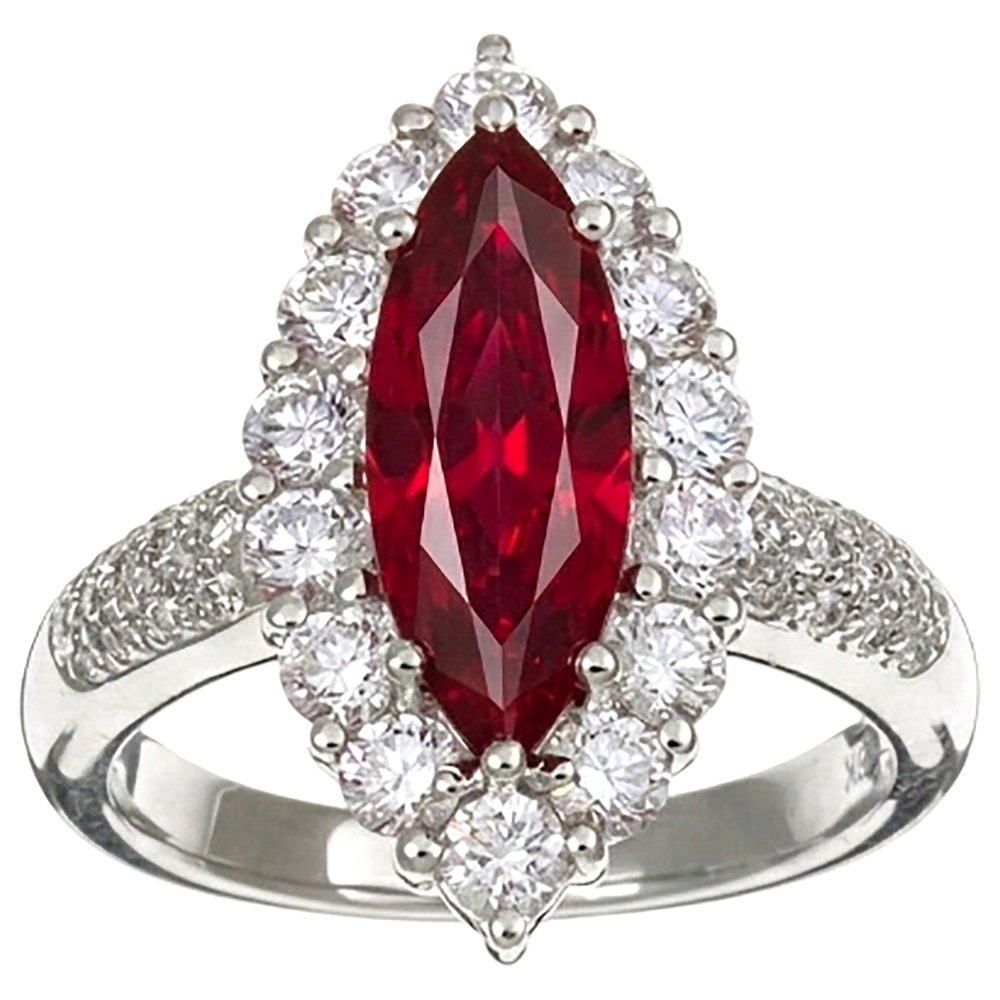 10.50 Ct Red Ruby Marquise Cut With Natural Earth Mined Diamond ( Not Lab Grown ) Ring White Gold 14K