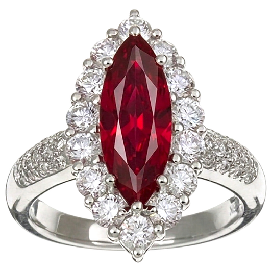 10.50 Ct Red Ruby Marquise Cut With Natural Earth Mined Diamond ( Not Lab Grown ) Ring White Gold 14K