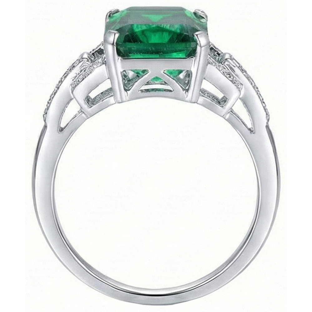 10.70 Carats Prong Set Green Emerald And Natural Earth Mined Diamond ( Not Lab Grown ) s Ring WG 14K
