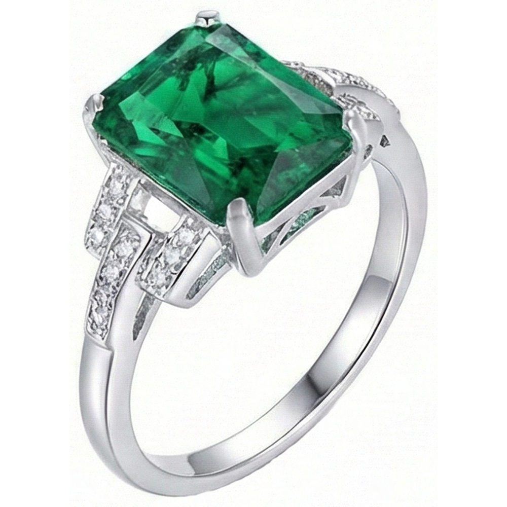 10.70 Carats Prong Set Green Emerald And Natural Earth Mined Diamond ( Not Lab Grown ) s Ring WG 14K