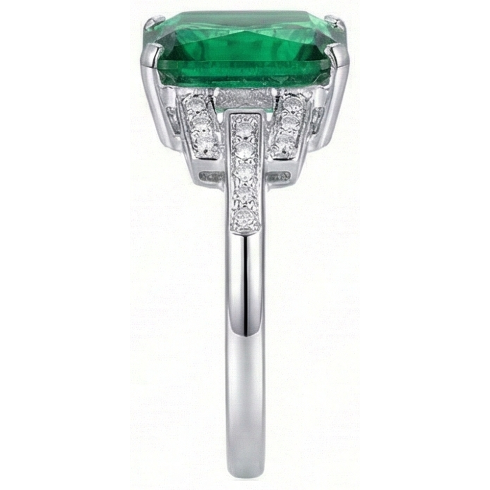 10.70 Carats Prong Set Green Emerald And Natural Earth Mined Diamond ( Not Lab Grown ) s Ring WG 14K