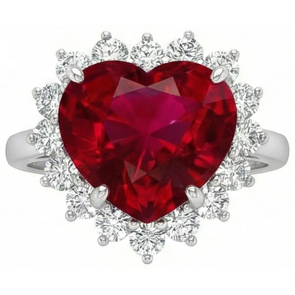 10.75 Carats Heart Shaped Red Aaa Ruby With Natural Earth Mined Diamond ( Not Lab Grown )  Ring