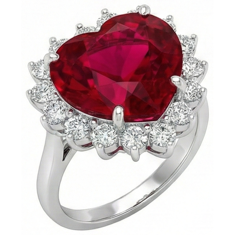 10.75 Carats Heart Shaped Red Aaa Ruby With Natural Earth Mined Diamond ( Not Lab Grown )  Ring