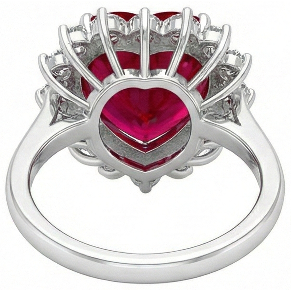 10.75 Carats Heart Shaped Red Aaa Ruby With Natural Earth Mined Diamond ( Not Lab Grown )  Ring