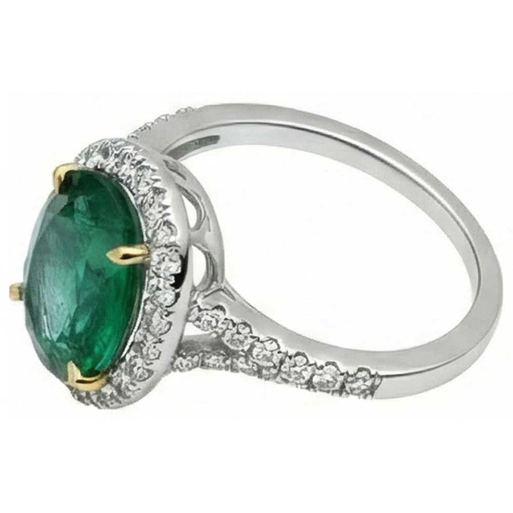 10 Carats Oval Green Emerald And Round Natural Earth Mined Diamond ( Not Lab Grown ) Ring Fine Jewelry