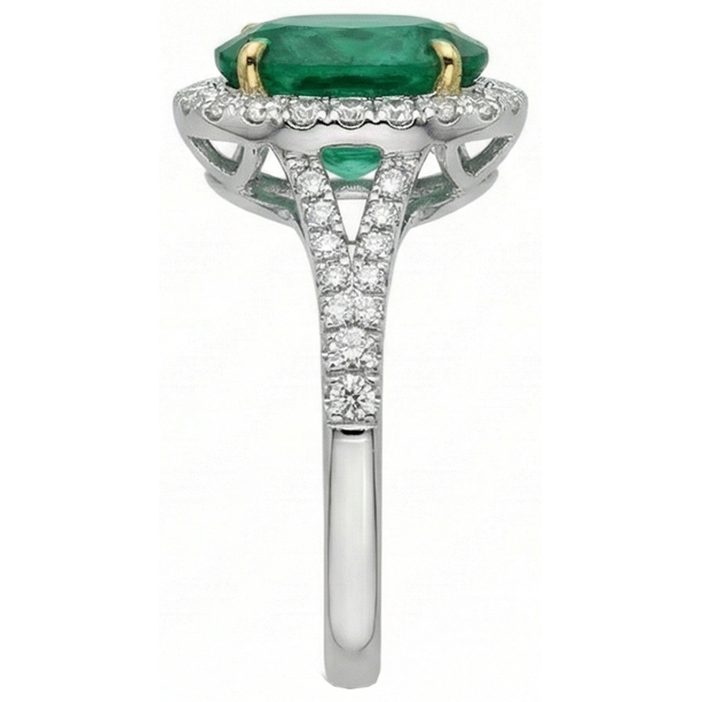 10 Carats Oval Green Emerald And Round Natural Earth Mined Diamond ( Not Lab Grown ) Ring Fine Jewelry