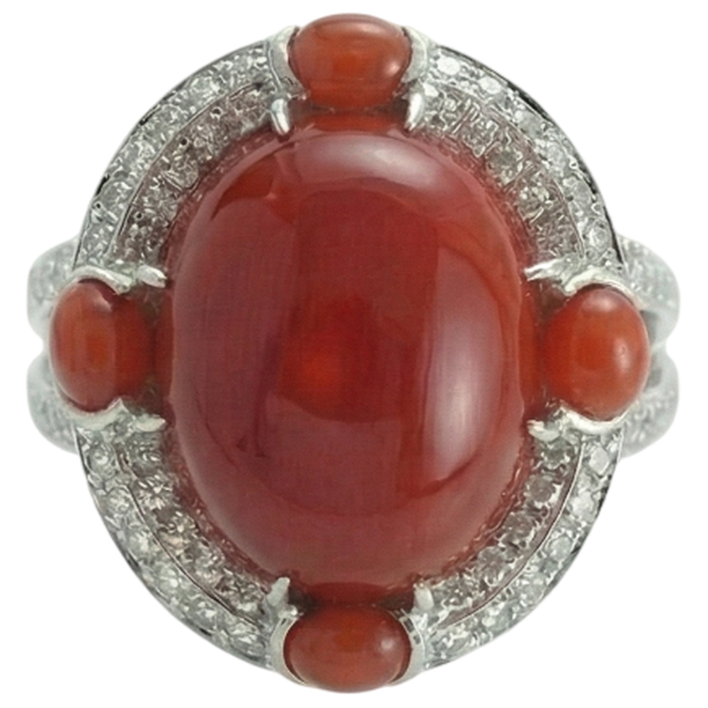 10 Ct Coral And Natural Earth Mined Diamond ( Not Lab Grown )s Engagement Ring White Gold 14K