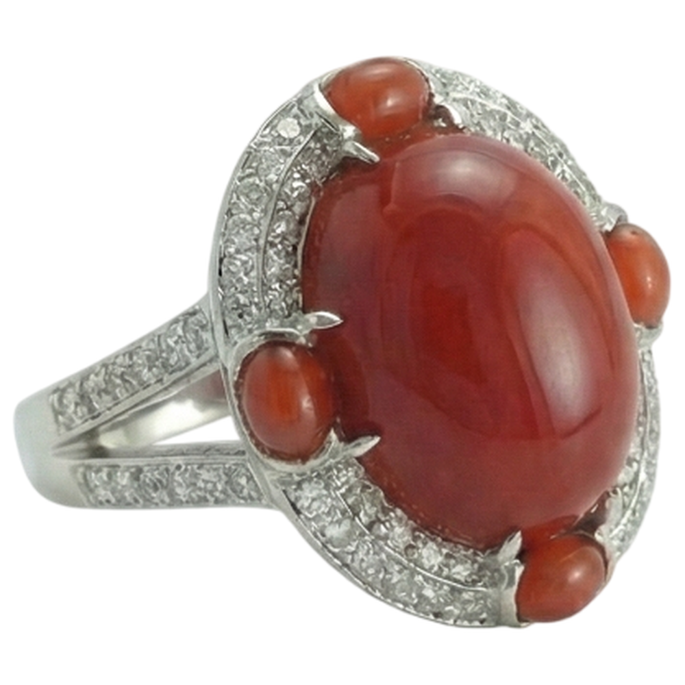 10 Ct Coral And Natural Earth Mined Diamond ( Not Lab Grown )s Engagement Ring White Gold 14K