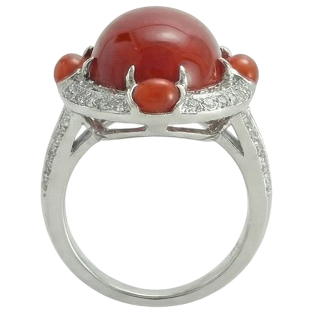 10 Ct Coral And Natural Earth Mined Diamond ( Not Lab Grown )s Engagement Ring White Gold 14K