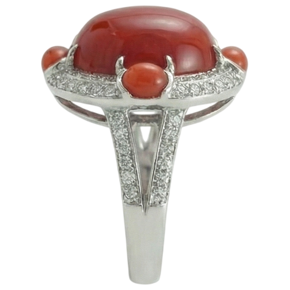 10 Ct Coral And Natural Earth Mined Diamond ( Not Lab Grown )s Engagement Ring White Gold 14K