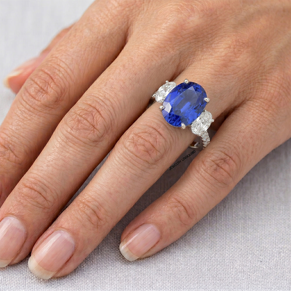 10 Ct Oval Sapphire Natural Earth Mined Diamond ( Not Lab Grown ) Ring