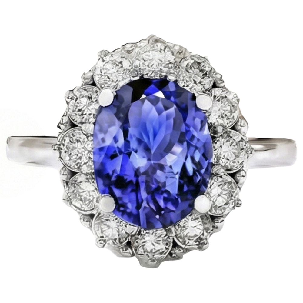 10 Ct Oval Tanzanite And Natural Earth Mined Diamond ( Not Lab Grown )s Ring Gold White 14K Prong Set