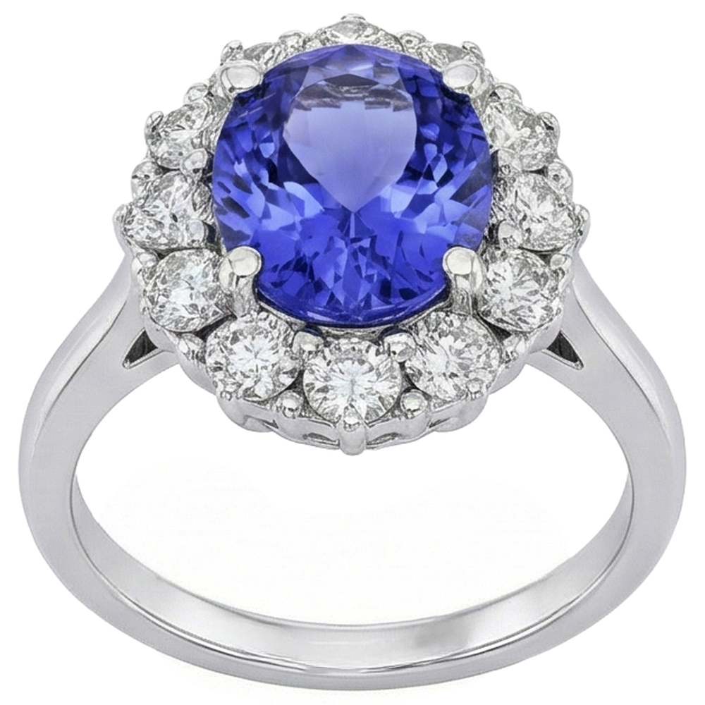 10 Ct Oval Tanzanite And Natural Earth Mined Diamond ( Not Lab Grown )s Ring Gold White 14K Prong Set