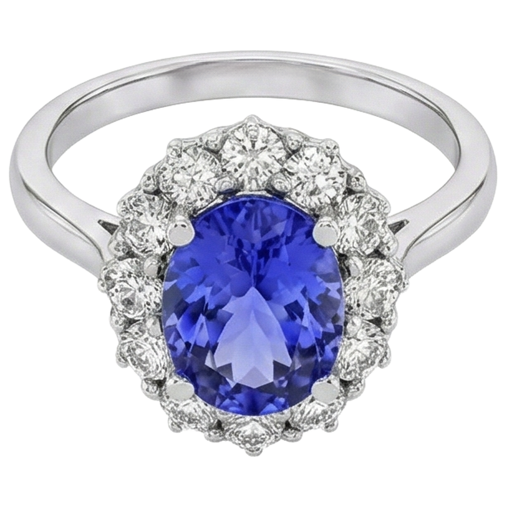 10 Ct Oval Tanzanite And Natural Earth Mined Diamond ( Not Lab Grown )s Ring Gold White 14K Prong Set