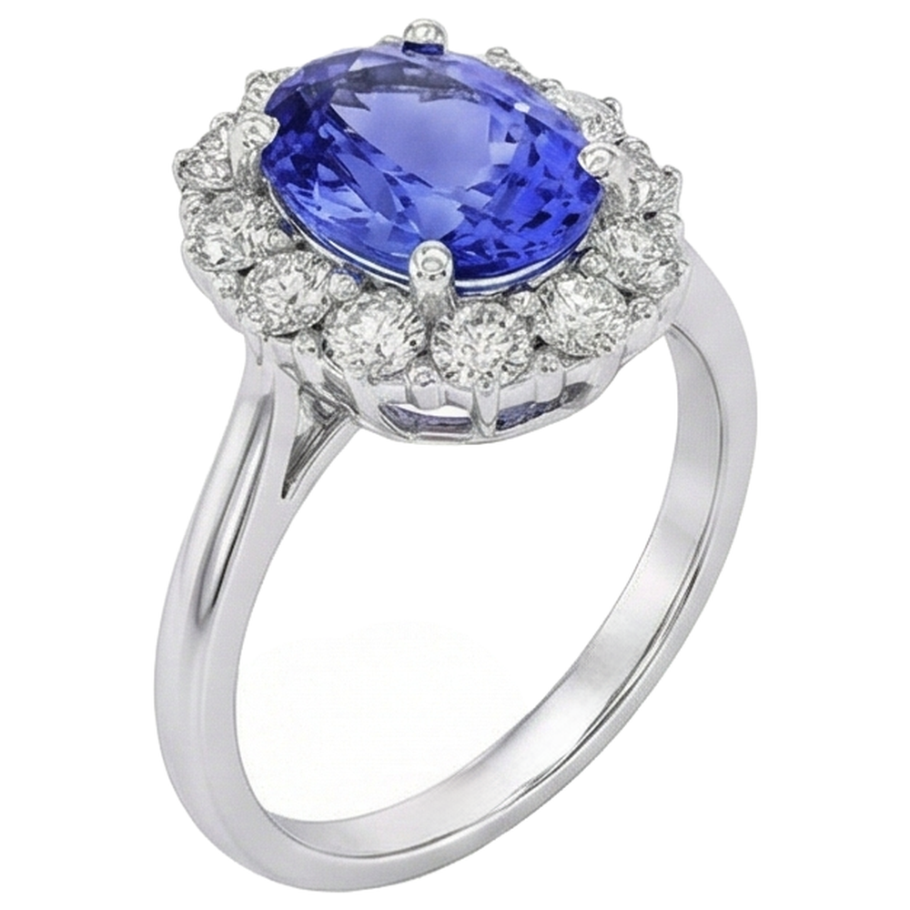 10 Ct Oval Tanzanite And Natural Earth Mined Diamond ( Not Lab Grown )s Ring Gold White 14K Prong Set