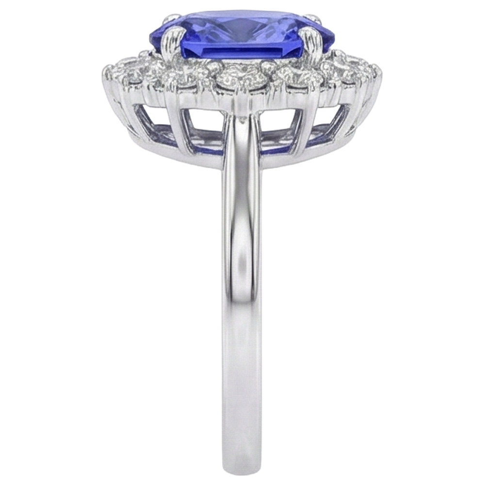 10 Ct Oval Tanzanite And Natural Earth Mined Diamond ( Not Lab Grown )s Ring Gold White 14K Prong Set