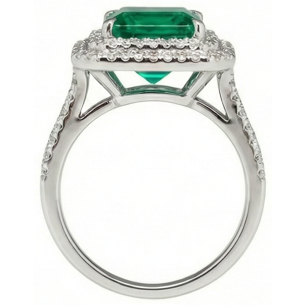 10 Ct Princess Cut Green Emerald With Natural Earth Mined Diamond ( Not Lab Grown ) Ring
