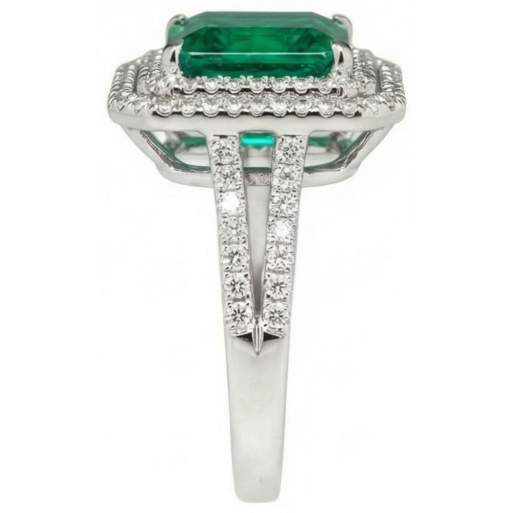 10 Ct Princess Cut Green Emerald With Natural Earth Mined Diamond ( Not Lab Grown ) Ring
