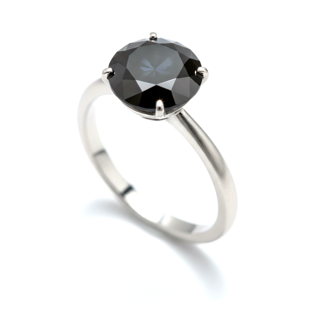 Black Diamond Jewellery 5 Carat Genuine Round Solitaire Plain Ring 14K White Gold