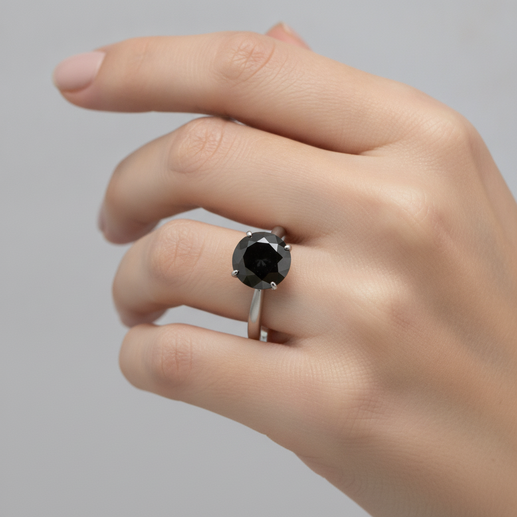 Black Diamond Jewellery 5 Carat Genuine Round Solitaire Plain Ring 14K White Gold