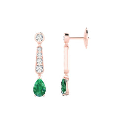 10.50 Carats Green Emerald And Natural Earth Mined Diamond Dangle Earrings Rose Gold 14K