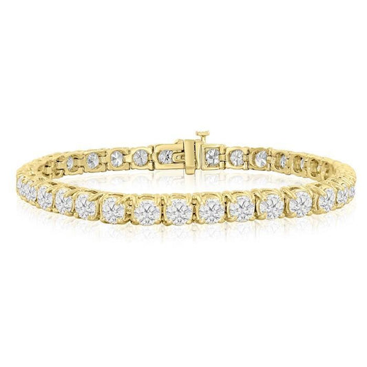 10.50 Carats Real Sparkling Round Cut Diamonds Tennis Bracelet YG 14K