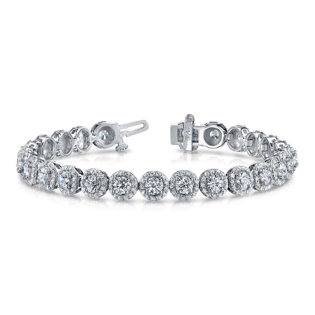 10.50 Carats Round Cut Real Halo Diamonds Bracelet White Gold 14K New