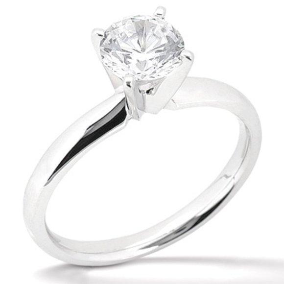 1 Carat Round Natural Earth Mined Diamond Solitaire Engagement Ring White Gold 14K