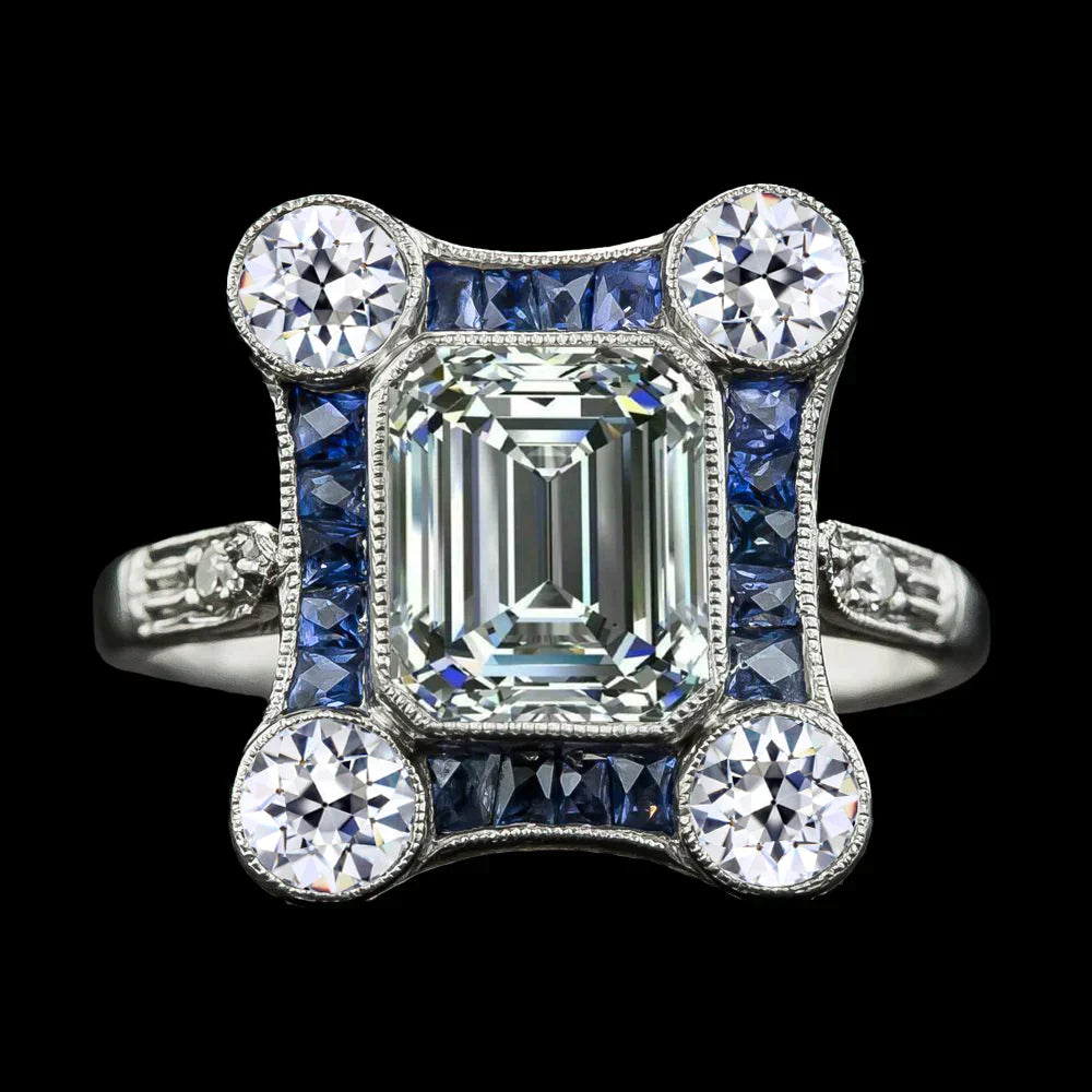 10 Carat Art Deco Emerald Halo Ring