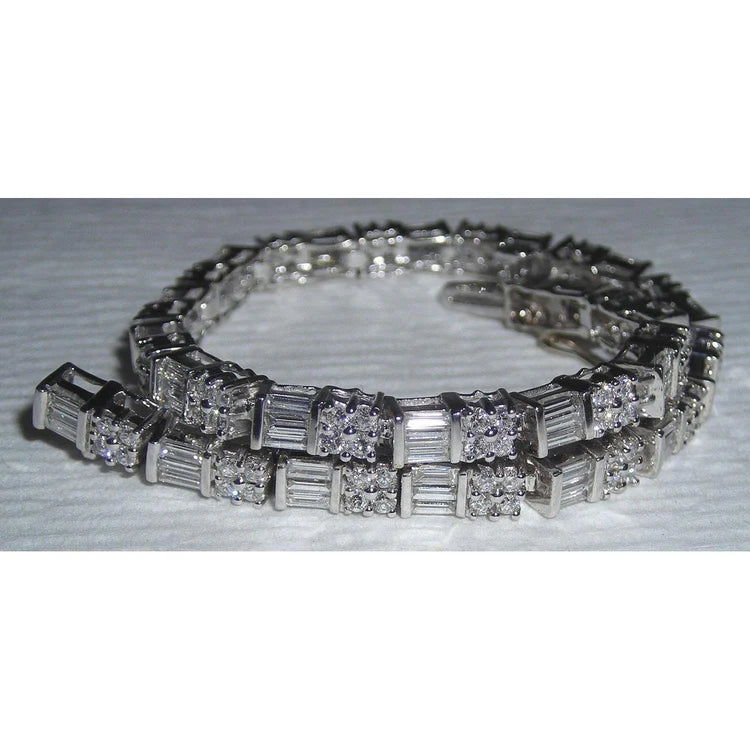  Real Diamond Tennis Bracelet White Gold Baguettes