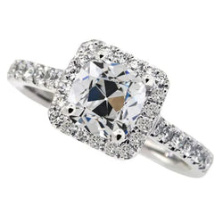 10 Carats Round & Cushion Old Cut Genuine Diamond Halo Ring With Accents