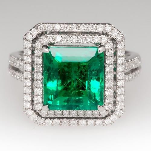 10 Ct Princess Cut Green Emerald With Diamond Ring