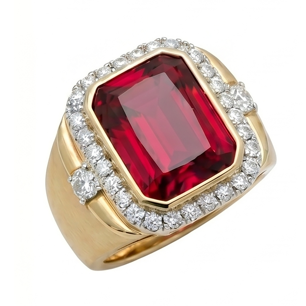 10K Yellow Gold Burmese Ruby Men's Ring – 8.5-ct Radiant Cut