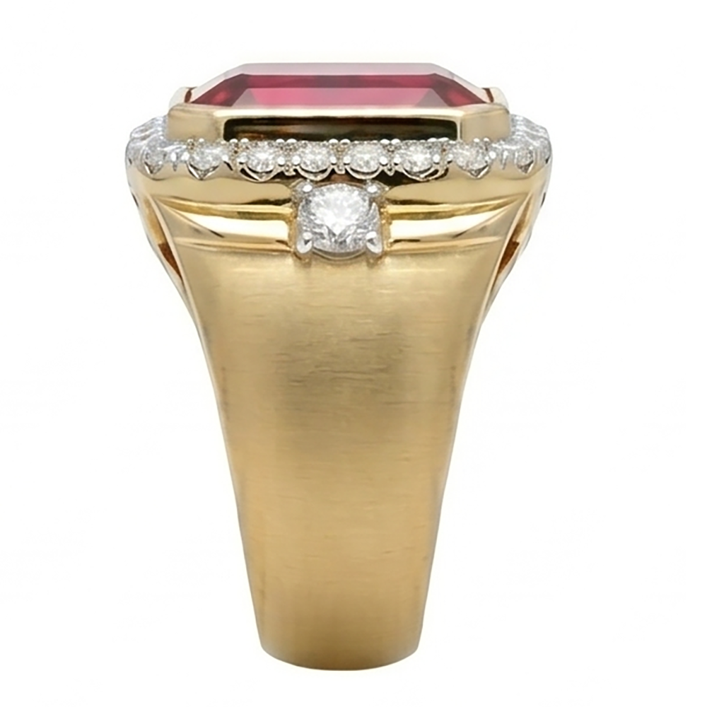 10K Yellow Gold Burmese Ruby Men's Ring – 8.5-ct Radiant Cut