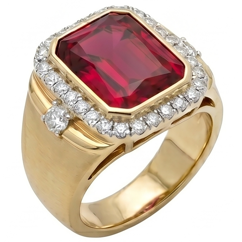 10K Yellow Gold Burmese Ruby Men's Ring – 8.5-ct Radiant Cut