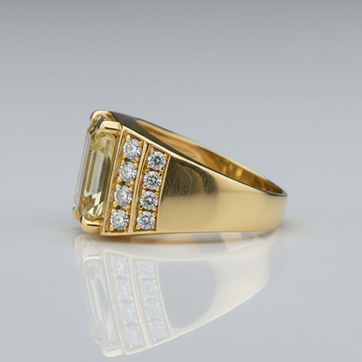Fine Diamond Emerald Cut Men's Ring in 10K Yellow Gold – side view