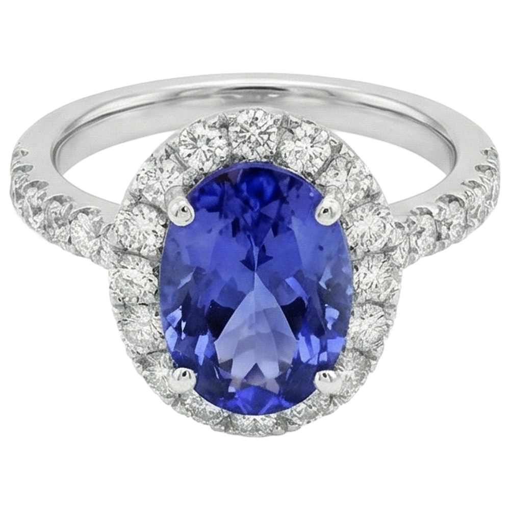 natural round tanzanite 11.25ct ring profile view