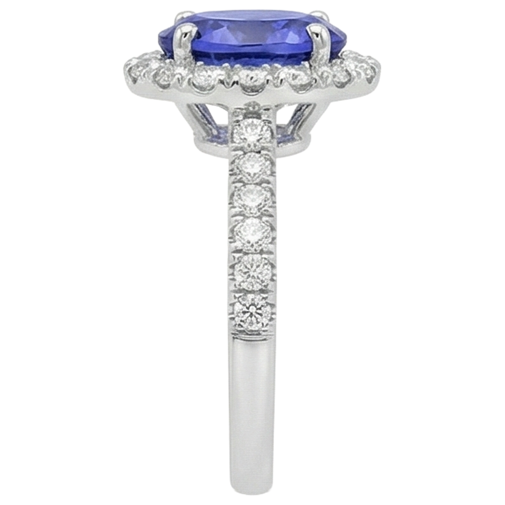 natural round tanzanite 11.25ct ring on white background