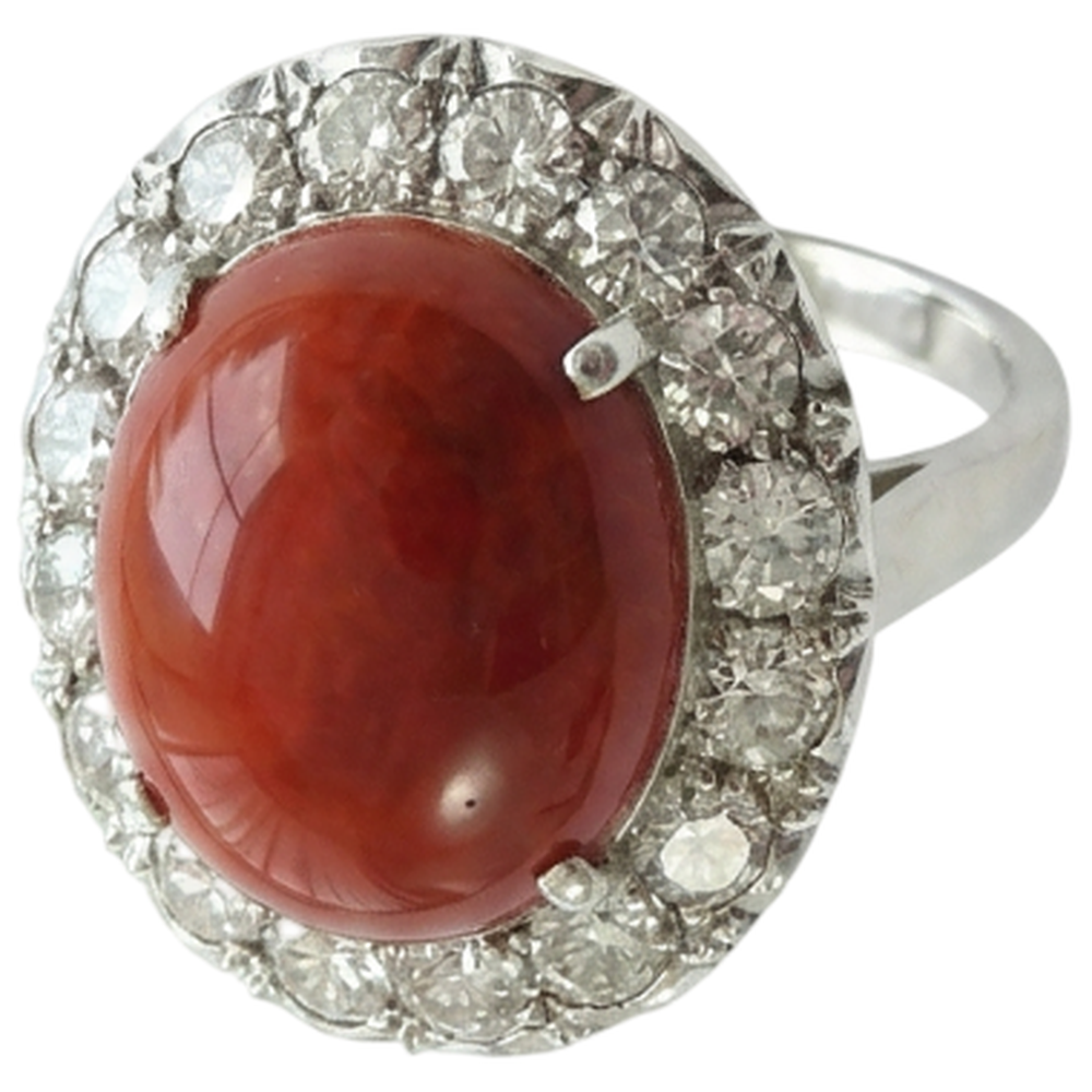 11.25 Ct Round Cut Red Coral And Natural Earth Mined Diamond ( Not Lab Grown )s Wedding Ring 14K Gold