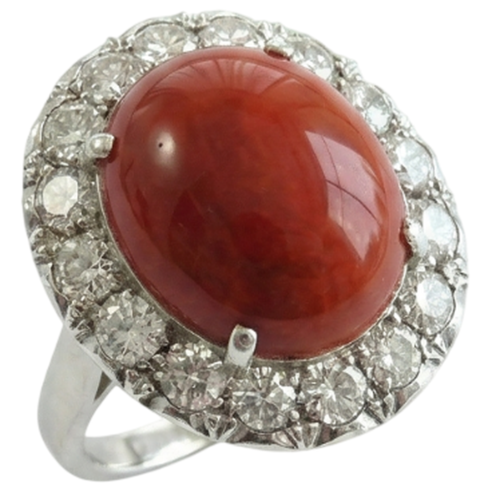 11.25 Ct Round Cut Red Coral And Natural Earth Mined Diamond ( Not Lab Grown )s Wedding Ring 14K Gold