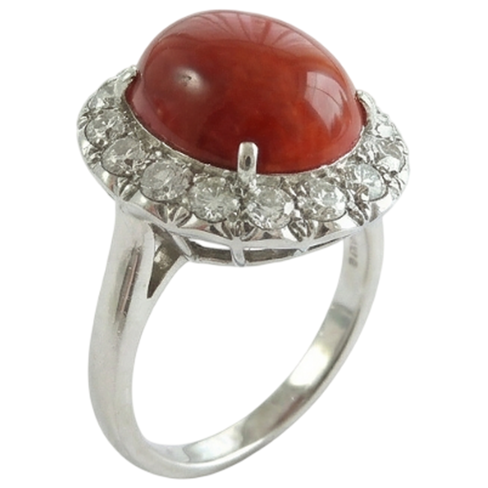 11.25 Ct Round Cut Red Coral And Natural Earth Mined Diamond ( Not Lab Grown )s Wedding Ring 14K Gold
