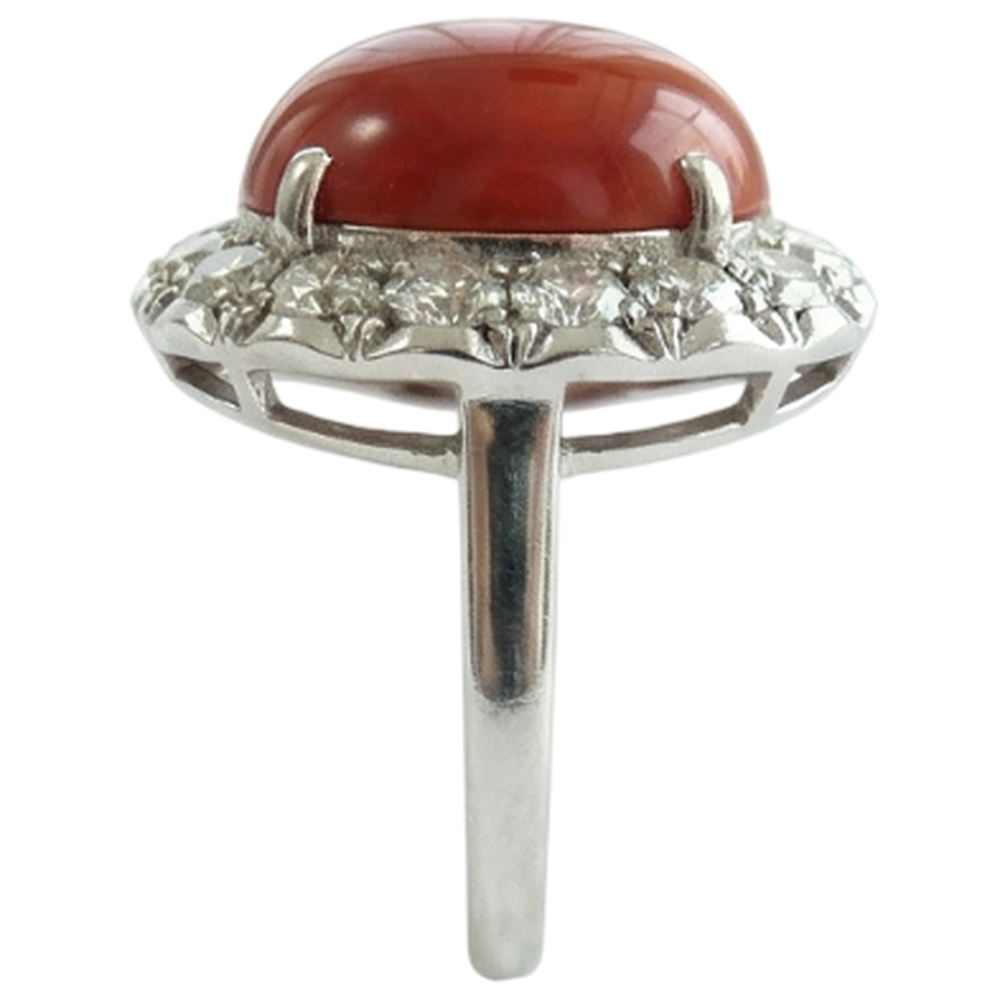 11.25 Ct Round Cut Red Coral And Natural Earth Mined Diamond ( Not Lab Grown )s Wedding Ring 14K Gold