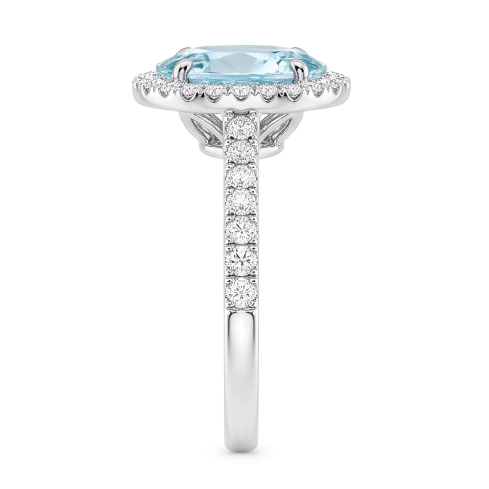 11.70 Ct Oval Aquamarine And Round Natural Earth Mined Diamond ( Not Lab Grown )s Ring 14K White Gold