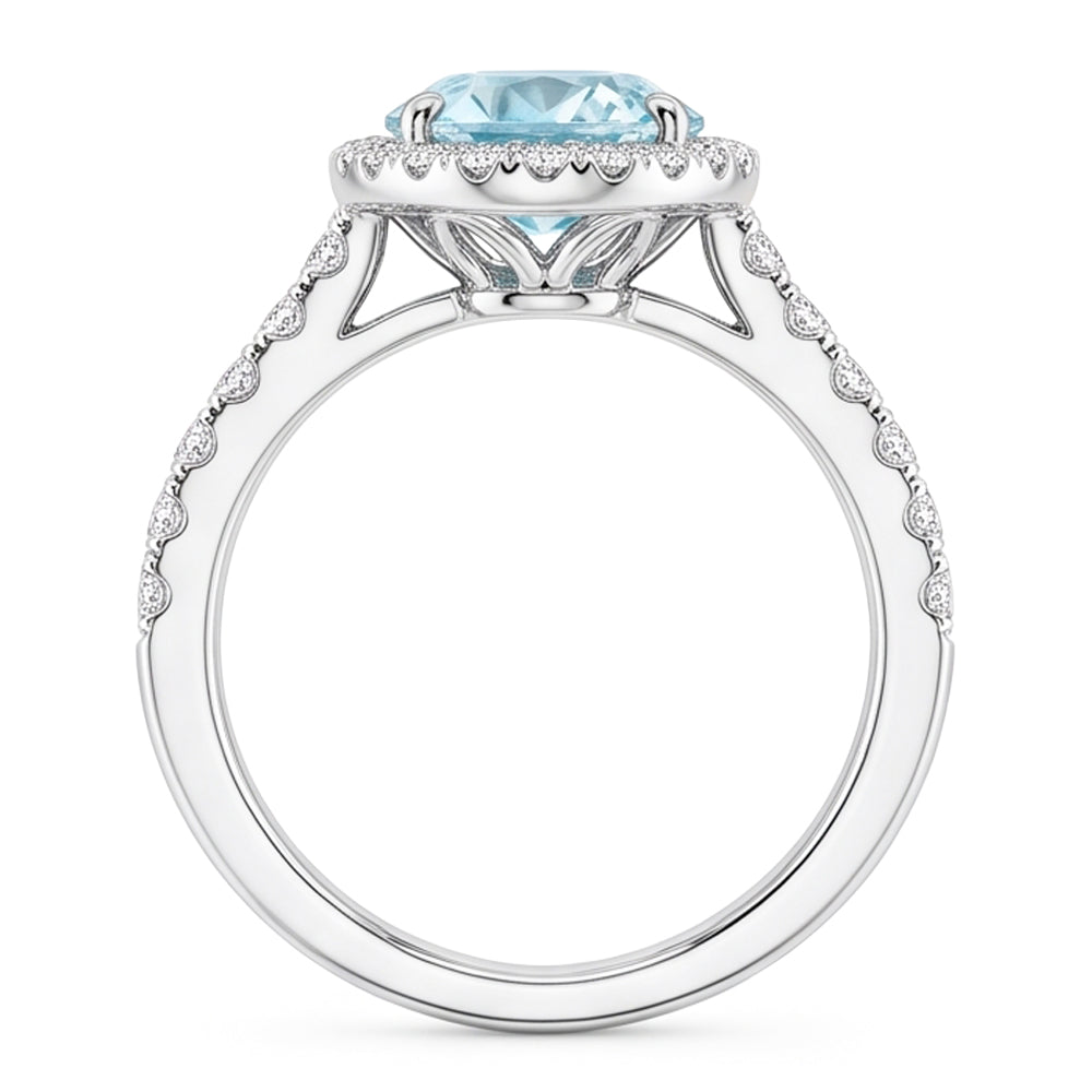 11.70 Ct Oval Aquamarine And Round Natural Earth Mined Diamond ( Not Lab Grown )s Ring 14K White Gold