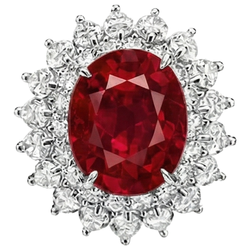 11.75 Carats Red Ruby With Natural Earth Mined Diamond ( Not Lab Grown )s Ring 14K White Gold