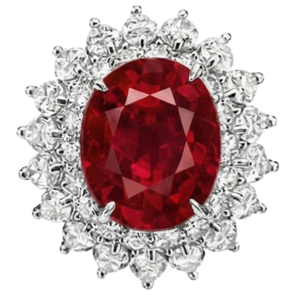 11.75 Carats Red Ruby With Natural Earth Mined Diamond ( Not Lab Grown )s Ring 14K White Gold
